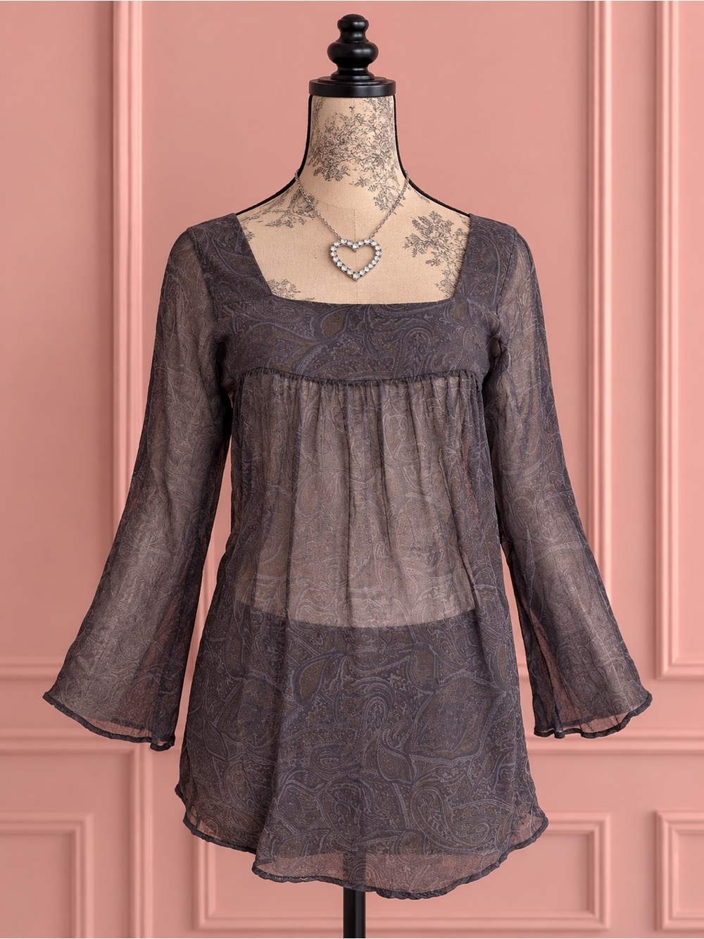 Winter Kate Paisley Print Silk Blouse Tunic With Square Neckline Size S